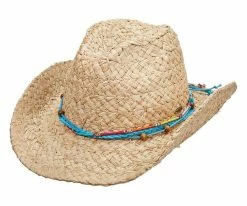 Lazio - Scala LR696 Natural Braided Raffia Straw Western Hat W/ Turquoise Band Men