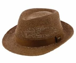St. Lucia - Scala MR194OS Tea Crocheted Raffia Straw Fedora Hat