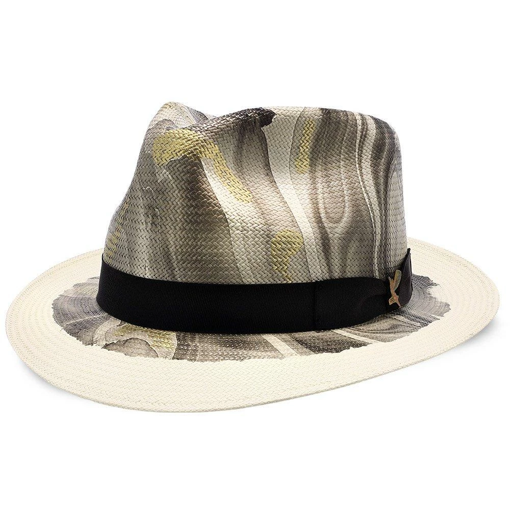 Hot Sale ⌛ Luminosity - Santana Multi-Colored Swirl Shantung Straw Fedora Hat Men ✔️ 2 Luminosity - Santana Multi-Colored Swirl Shantung Straw Fedora Hat Men