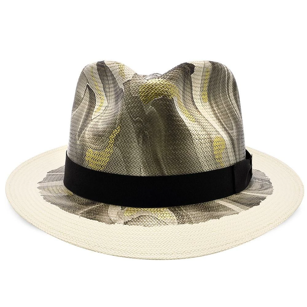 Hot Sale ⌛ Luminosity - Santana Multi-Colored Swirl Shantung Straw Fedora Hat Men ✔️ 4 Luminosity - Santana Multi-Colored Swirl Shantung Straw Fedora Hat Men