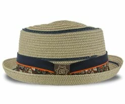 Joy - Santana Natural Tie Print Toyo Straw Fedora Hat Men