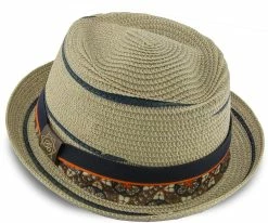Joy - Santana Natural Tie Print Toyo Straw Fedora Hat Men