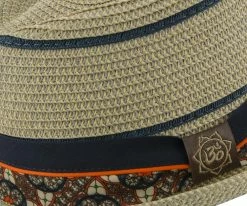 Joy - Santana Natural Tie Print Toyo Straw Fedora Hat Men