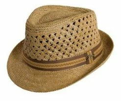 Men Jitney - Tommy Bahama TBW116OS Tea Crocheted Raffia Straw Fedora Hat