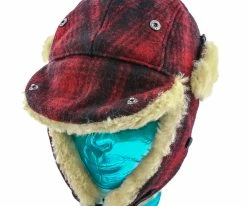 Men Reykjavk - Woolrich W9416 Aviator Red & Black Plaid Wool Blend Trapper Hat