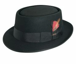 Legato - Scala WF509 Black Wool Felt Porkpie Hat Men