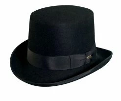 Lewis - Scala WF568 Black Wool Felt Top Hat - 5" Tall Men