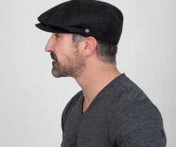 Men Boardwalk - Walrus Hats Black Linen/Cotton Blend 8 Panel Newsboy Cap