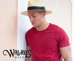 Big Catch - Walrus Hats Natural Paper Braid Straw Fedora Hat W/ Band Men