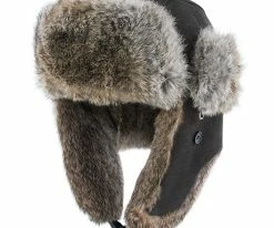 Men Walrus Hats Genuine Rabbit Fur Brown Trapper Hat
