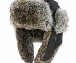 Men Walrus Hats Genuine Rabbit Fur Brown Trapper Hat