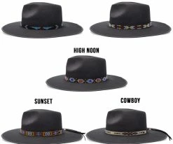 Men Walrus Hats Castle Black Fedora Hat W/ Western Bands