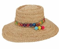 Pattaya - Brooklyn Natural Straw Boater Hat W/ Floral Band And Poms - BKN1518