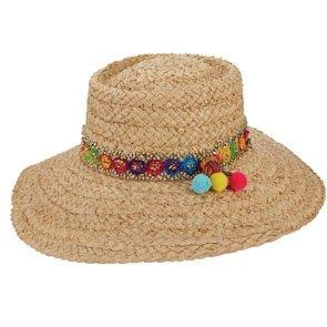 Flash Sale โ๏ธ Pattaya - Brooklyn Natural Straw Boater Hat W/ Floral Band And Poms - BKN1518 ๐ 1 Pattaya - Brooklyn Natural Straw Boater Hat W/ Floral Band And Poms - BKN1518