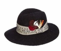 Men Stefania - Brooklyn Black Floppy Straw Fedora Hat W/ Bohemian Band And Feathers - BKN1461