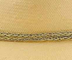 Palmara - Brooklyn Tea Straw Pinch Front Fedora Hat W/ Metallic Band - BKN1510 Men