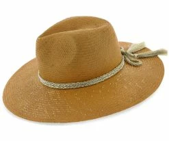 Palmara - Brooklyn Tea Straw Pinch Front Fedora Hat W/ Metallic Band - BKN1510 Men
