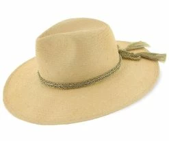 Palmara - Brooklyn Tea Straw Pinch Front Fedora Hat W/ Metallic Band - BKN1510 Men