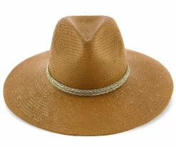Palmara - Brooklyn Tea Straw Pinch Front Fedora Hat W/ Metallic Band - BKN1510 Men