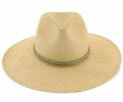 Palmara - Brooklyn Tea Straw Pinch Front Fedora Hat W/ Metallic Band - BKN1510 Men