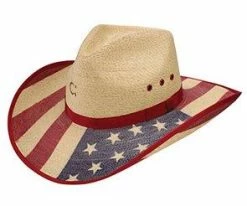 Charlie 1 Horse Hats Hero - Charlie 1 Horse Natural Straw American Flag Cowboy Hat - CSHERO Men