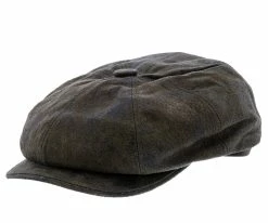 Men Birmingham - Stetson STW199 Brown Weathered Leather Newsboy Cap