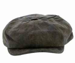 Men Birmingham - Stetson STW199 Brown Weathered Leather Newsboy Cap