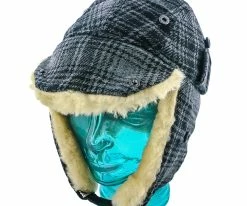 Men Reykjavk - Woolrich W9416 Aviator Red & Black Plaid Wool Blend Trapper Hat