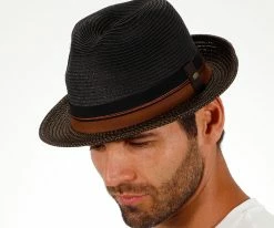 New ๐ Men The City - Scala Black Paper Braid Fedora Hat ๐ 19 Men The City - Scala Black Paper Braid Fedora Hat
