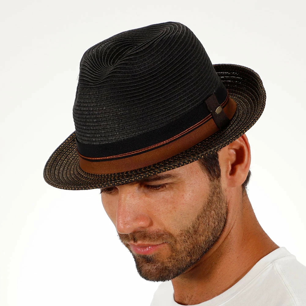 New ๐ Men The City - Scala Black Paper Braid Fedora Hat ๐ 10 Men The City - Scala Black Paper Braid Fedora Hat