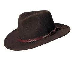 Men Authentic Brown Wool Felt Indiana Jones Crushable Outback Hat - 555