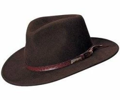 Men Authentic Brown Wool Felt Indiana Jones Crushable Outback Hat - 555