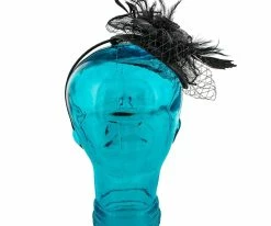 Men Rose - Jeanne Simmons Black Sinamay Fascinator Hat - 4435