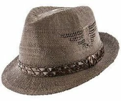 Men Tribal - Jeanne Simmons Natural Toyo Straw Trilby Fedora Hat - 6744