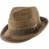 Chocolate - Jeanne Simmons Toyo Straw Trilby Fedora Hat - 6895 Men