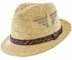 Men Tribal - Jeanne Simmons Natural Toyo Straw Trilby Fedora Hat - 6744