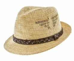Men Tribal - Jeanne Simmons Natural Toyo Straw Trilby Fedora Hat - 6744
