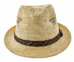 Men Tribal - Jeanne Simmons Natural Toyo Straw Trilby Fedora Hat - 6744