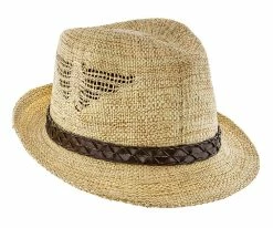 Men Tribal - Jeanne Simmons Natural Toyo Straw Trilby Fedora Hat - 6744