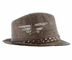 Men Tribal - Jeanne Simmons Natural Toyo Straw Trilby Fedora Hat - 6744