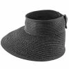 Men Roll Up - Jeanne Simmons Black Toyo Straw Black Roll Up Visor Hat - 6202