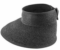 Men Roll Up - Jeanne Simmons Black Toyo Straw Black Roll Up Visor Hat - 6202