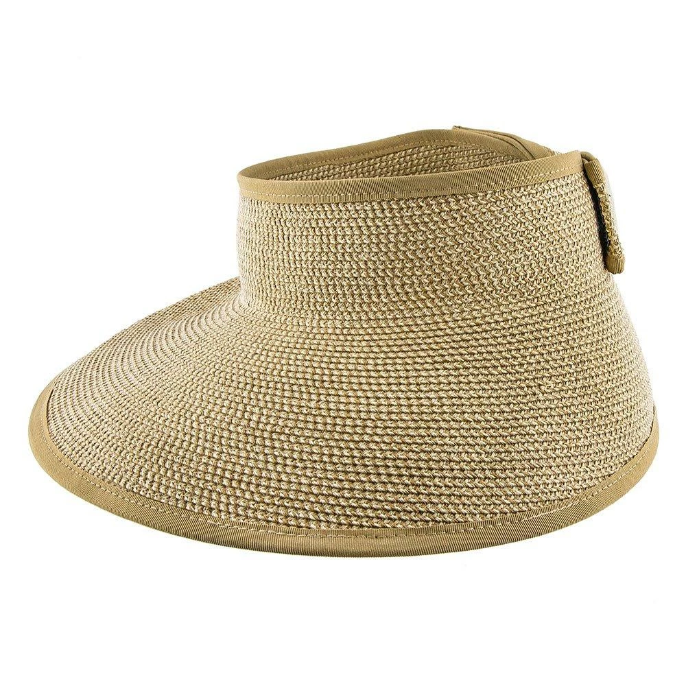 Outlet โ๏ธ Roll Up - Jeanne Simmons Tan/Tweed Toyo Straw Tan Tweed Roll Up Visor Hat - 6204 Men ๐ 2 Roll Up - Jeanne Simmons Tan/Tweed Toyo Straw Tan Tweed Roll Up Visor Hat - 6204 Men