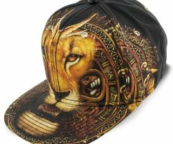 Men Aztec - Santana Black Lion Print Flat Bill Snap Back Baseball Cap