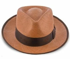 Men Bhutan - Santana Brown Panama Straw Fedora Hat