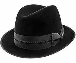 Men Essential - Black Fur Felt Santana Fedora Hat - Center Crease - SAN154