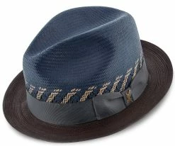 Brahman - Santana Navy/Brown Shantung Straw Fedora Hat