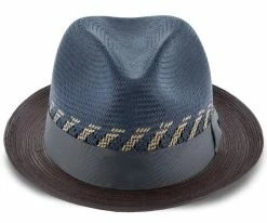 Brahman - Santana Navy/Brown Shantung Straw Fedora Hat