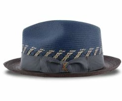 Brahman - Santana Navy/Brown Shantung Straw Fedora Hat
