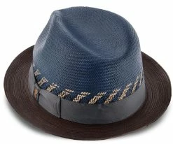 Brahman - Santana Navy/Brown Shantung Straw Fedora Hat